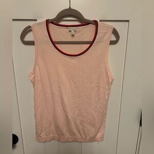 Talbots Sweater Tank Top Sleeveless Knit‎ Pink Red Trim Size Medium M Preppy
